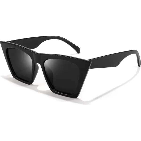 FEISEDY Vintage Square Cat Eye Sunglasses Women Trendy Cateye Sunglasses B2473Polarized Black