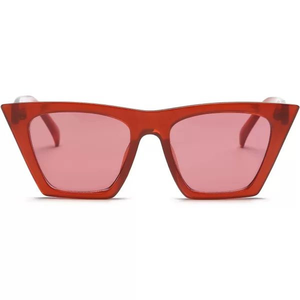FEISEDY Vintage Square Cat Eye Sunglasses Women Trendy Cateye Sunglasses B2473Red