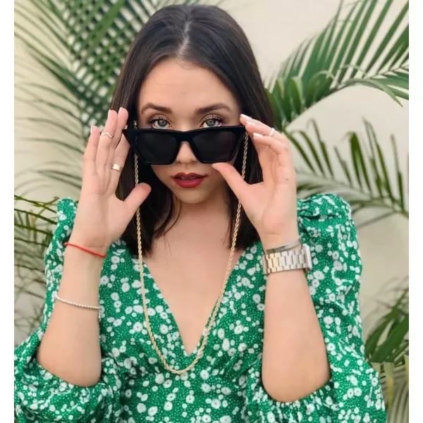 FEISEDY Vintage Square Cat Eye Sunglasses Women Trendy Cateye Sunglasses B2473Rose Havana
