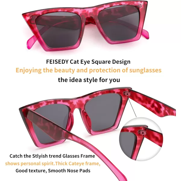 FEISEDY Vintage Square Cat Eye Sunglasses Women Trendy Cateye Sunglasses B2473Rose Havana