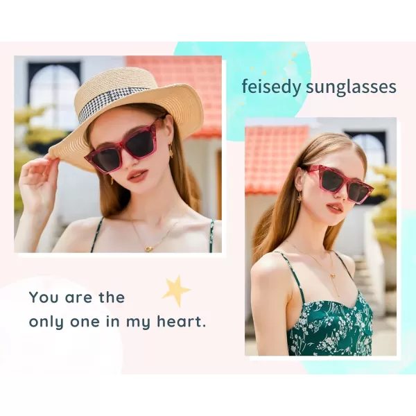 FEISEDY Vintage Square Cat Eye Sunglasses Women Trendy Cateye Sunglasses B2473Rose Havana