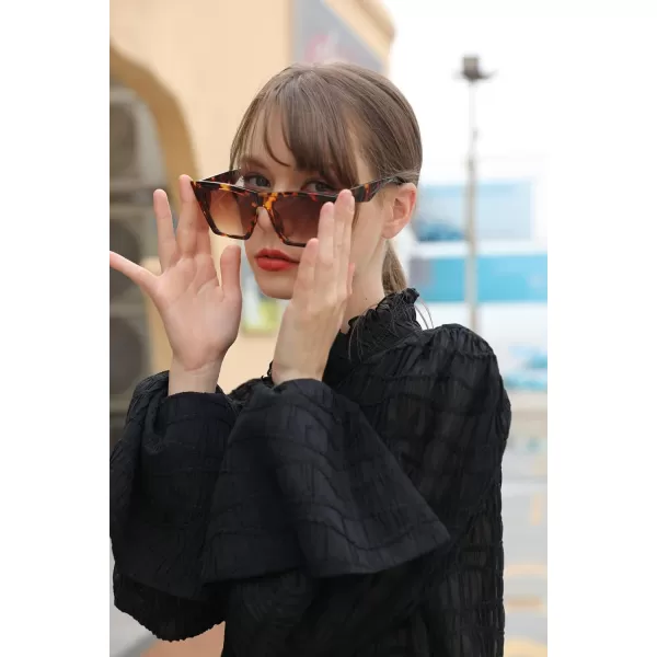 FEISEDY Vintage Square Cat Eye Sunglasses Women Trendy Cateye Sunglasses B2473Rose Havana