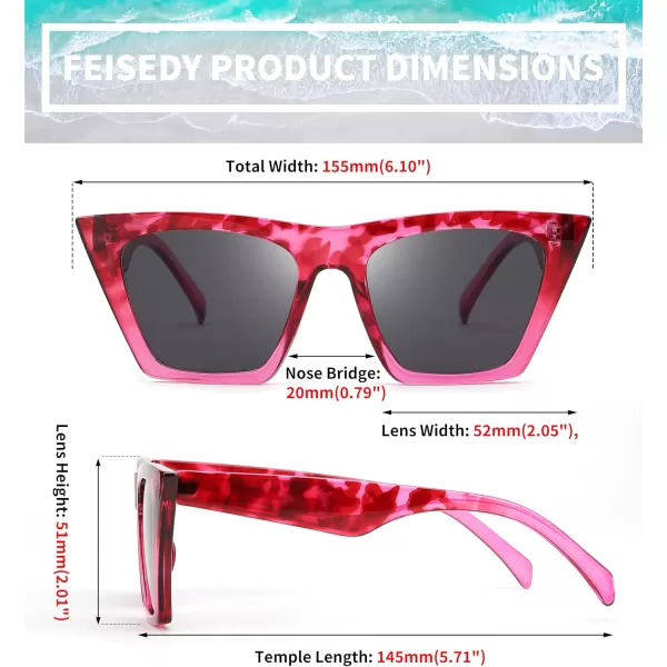FEISEDY Vintage Square Cat Eye Sunglasses Women Trendy Cateye Sunglasses B2473Rose Havana
