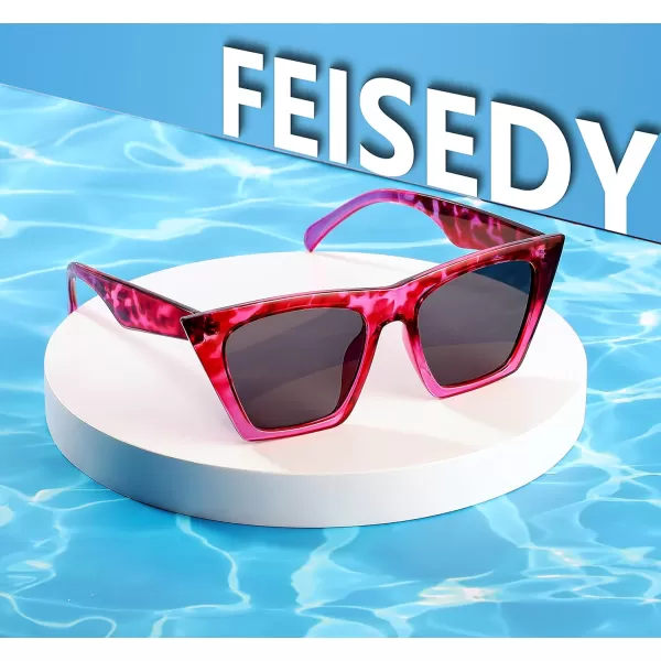 FEISEDY Vintage Square Cat Eye Sunglasses Women Trendy Cateye Sunglasses B2473Rose Havana