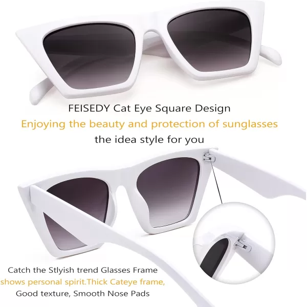 FEISEDY Vintage Square Cat Eye Sunglasses Women Trendy Cateye Sunglasses B2473White