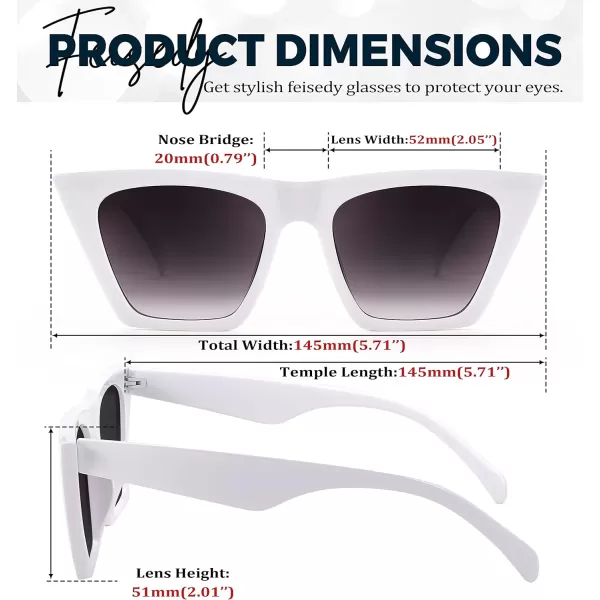 FEISEDY Vintage Square Cat Eye Sunglasses Women Trendy Cateye Sunglasses B2473White