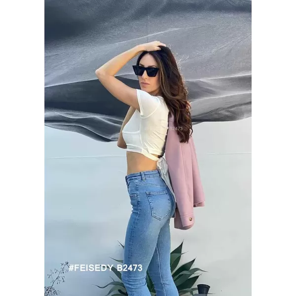 FEISEDY Vintage Square Cat Eye Sunglasses Women Trendy Cateye Sunglasses B2473White