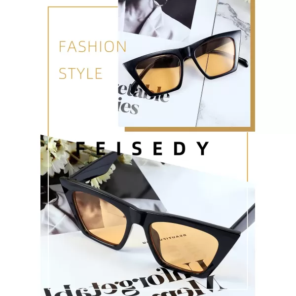 FEISEDY Vintage Square Cat Eye Sunglasses Women Trendy Cateye Sunglasses B2473Yellow