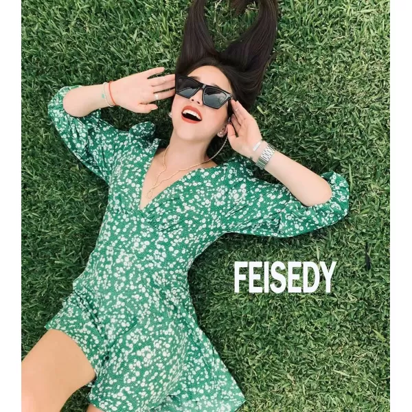 FEISEDY Vintage Square Cat Eye Sunglasses Women Trendy Cateye Sunglasses B2473Yellow