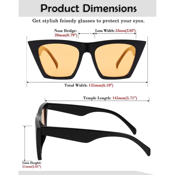 FEISEDY Vintage Square Cat Eye Sunglasses Women Trendy Cateye Sunglasses B2473Yellow