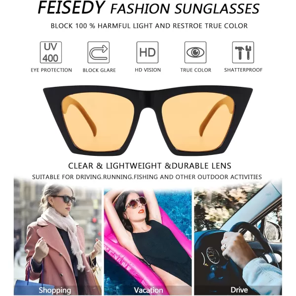 FEISEDY Vintage Square Cat Eye Sunglasses Women Trendy Cateye Sunglasses B2473Yellow