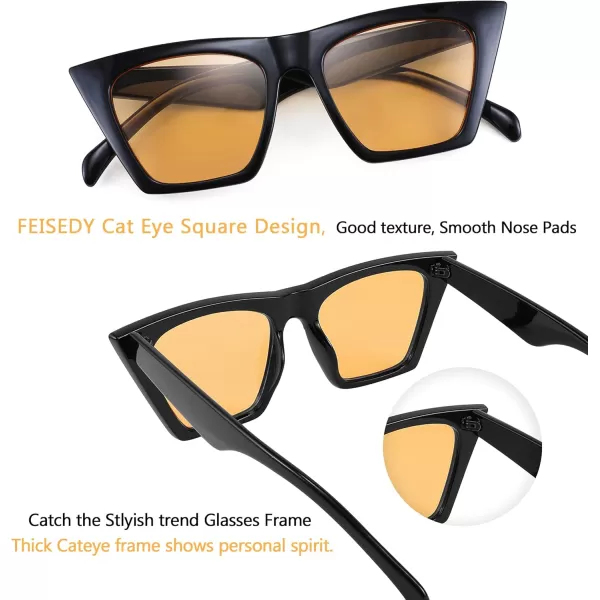 FEISEDY Vintage Square Cat Eye Sunglasses Women Trendy Cateye Sunglasses B2473Yellow