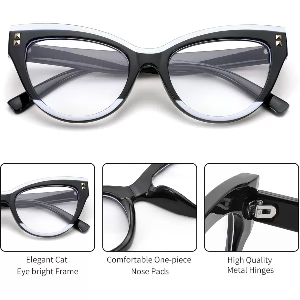 FEISEDY Women Oversized Blue Light Blocking Computer Glasses Fake Nerd Cat Eye Glasses Frame Anti Eyestrain B2323Black  White Frame