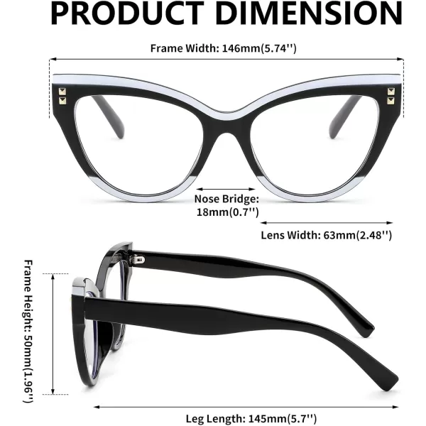 FEISEDY Women Oversized Blue Light Blocking Computer Glasses Fake Nerd Cat Eye Glasses Frame Anti Eyestrain B2323Black  White Frame