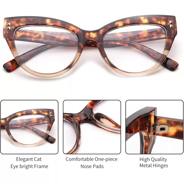FEISEDY Women Oversized Blue Light Blocking Computer Glasses Fake Nerd Cat Eye Glasses Frame Anti Eyestrain B2323Leopard Frame