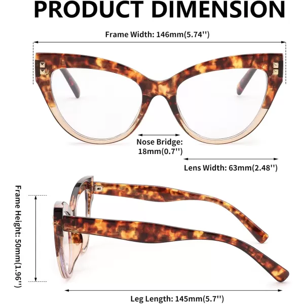 FEISEDY Women Oversized Blue Light Blocking Computer Glasses Fake Nerd Cat Eye Glasses Frame Anti Eyestrain B2323Leopard Frame