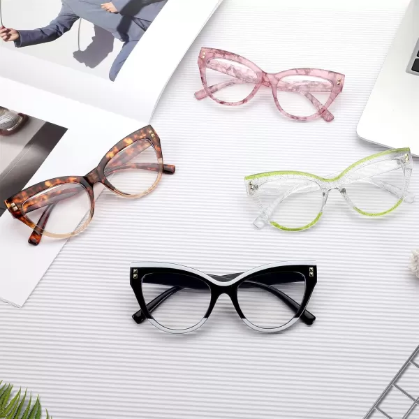 FEISEDY Women Oversized Blue Light Blocking Computer Glasses Fake Nerd Cat Eye Glasses Frame Anti Eyestrain B2323Leopard Frame