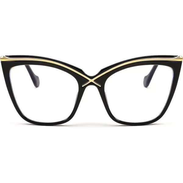 FEISEDY Women Oversized Square Blue Light Blocking Glasses Anti Eyestrain Cat Eye Fashion Eyewear B2956Black