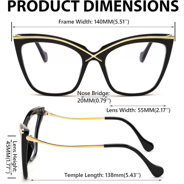 FEISEDY Women Oversized Square Blue Light Blocking Glasses Anti Eyestrain Cat Eye Fashion Eyewear B2956Black