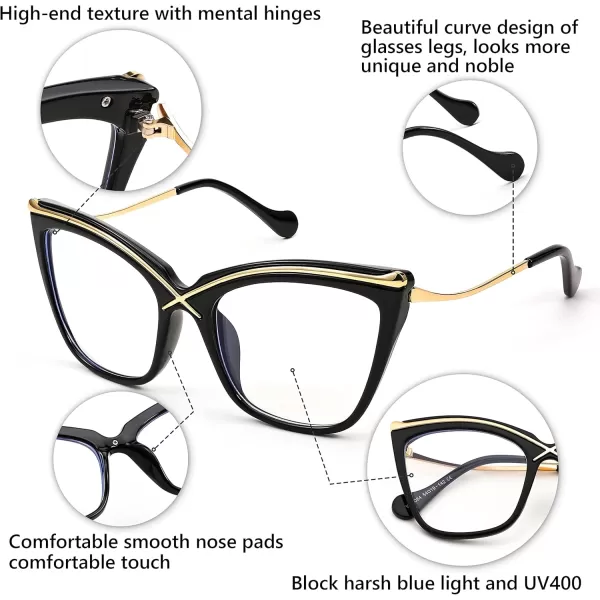 FEISEDY Women Oversized Square Blue Light Blocking Glasses Anti Eyestrain Cat Eye Fashion Eyewear B2956Black