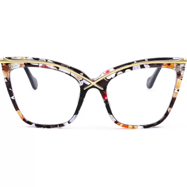 FEISEDY Women Oversized Square Blue Light Blocking Glasses Anti Eyestrain Cat Eye Fashion Eyewear B2956Floral