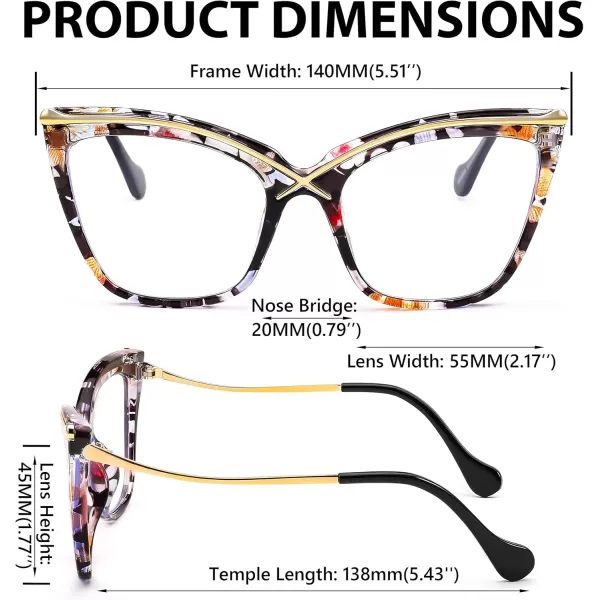 FEISEDY Women Oversized Square Blue Light Blocking Glasses Anti Eyestrain Cat Eye Fashion Eyewear B2956Floral