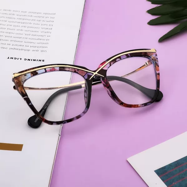 FEISEDY Women Oversized Square Blue Light Blocking Glasses Anti Eyestrain Cat Eye Fashion Eyewear B2956Floral