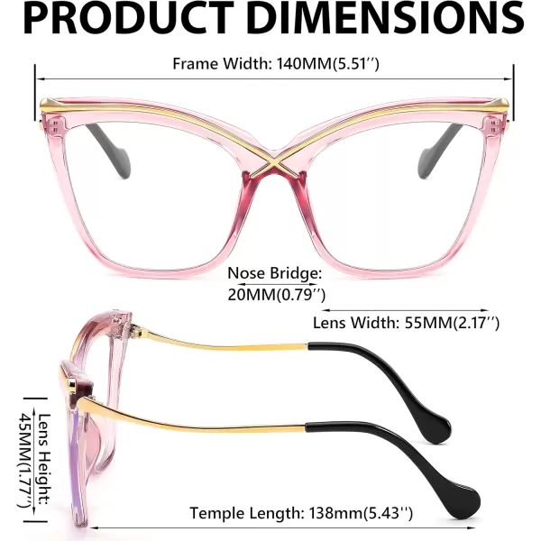FEISEDY Women Oversized Square Blue Light Blocking Glasses Anti Eyestrain Cat Eye Fashion Eyewear B2956Transparent Pink