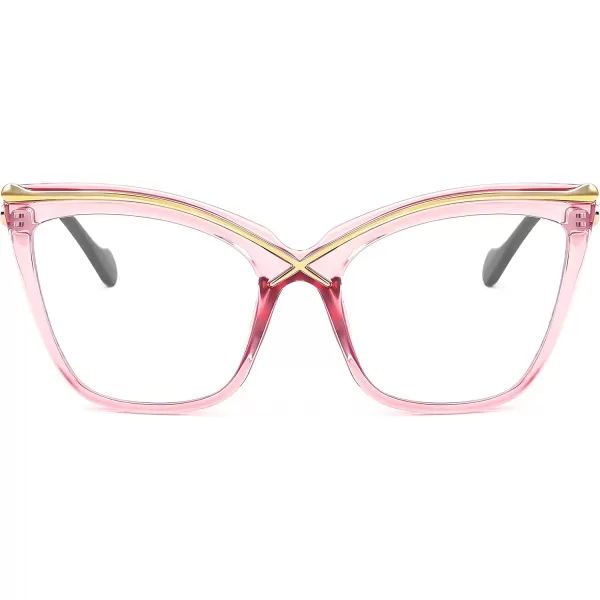 FEISEDY Women Oversized Square Blue Light Blocking Glasses Anti Eyestrain Cat Eye Fashion Eyewear B2956Transparent Pink