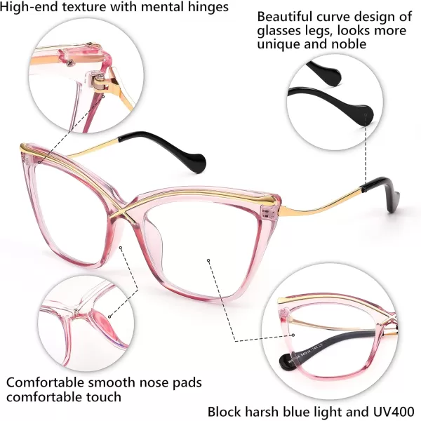 FEISEDY Women Oversized Square Blue Light Blocking Glasses Anti Eyestrain Cat Eye Fashion Eyewear B2956Transparent Pink
