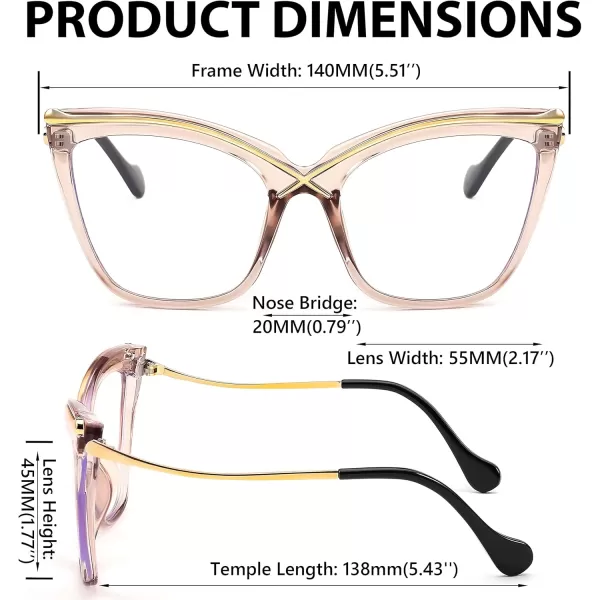 FEISEDY Women Oversized Square Blue Light Blocking Glasses Anti Eyestrain Cat Eye Fashion Eyewear B2956Transparent Tea