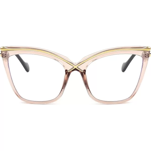 FEISEDY Women Oversized Square Blue Light Blocking Glasses Anti Eyestrain Cat Eye Fashion Eyewear B2956Transparent Tea