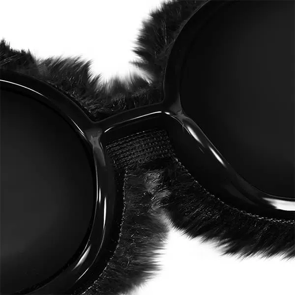 FEISEDY Women Plush Fuzzy Round Sunglasses Punk Soft Velvet Shades Ladies Handmade Party Cosplay Eyewear B2889Black