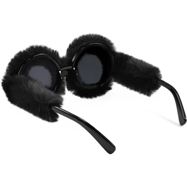 FEISEDY Women Plush Fuzzy Round Sunglasses Punk Soft Velvet Shades Ladies Handmade Party Cosplay Eyewear B2889Black
