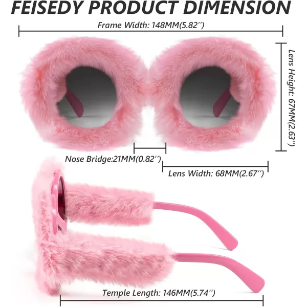 FEISEDY Women Plush Fuzzy Round Sunglasses Punk Soft Velvet Shades Ladies Handmade Party Cosplay Eyewear B2889Pink