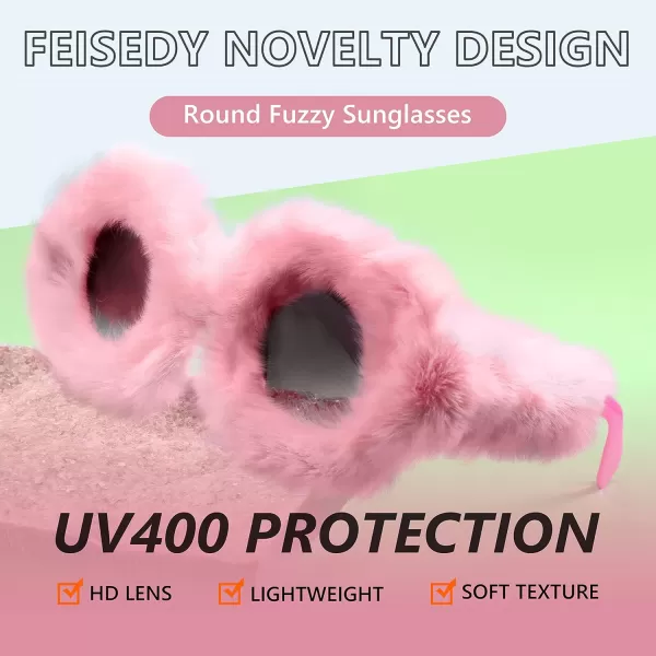FEISEDY Women Plush Fuzzy Round Sunglasses Punk Soft Velvet Shades Ladies Handmade Party Cosplay Eyewear B2889Pink