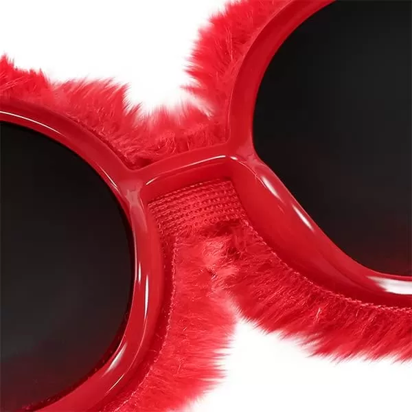 FEISEDY Women Plush Fuzzy Round Sunglasses Punk Soft Velvet Shades Ladies Handmade Party Cosplay Eyewear B2889Red