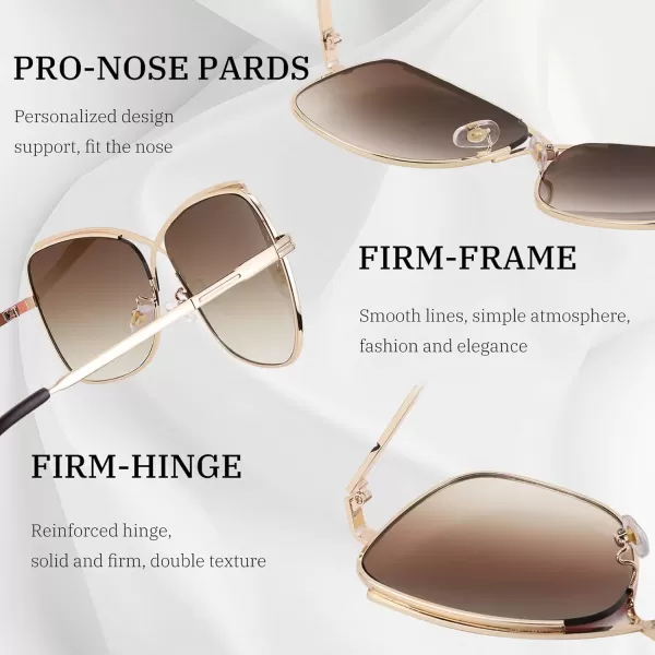 FEISEDY Womens Cute Sunglasses Oversized Butterfly X Shape Design Cateye Lady Sunglasses B2738Golden Frame  Gradual Brown Lens