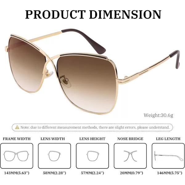FEISEDY Womens Cute Sunglasses Oversized Butterfly X Shape Design Cateye Lady Sunglasses B2738Golden Frame  Gradual Brown Lens