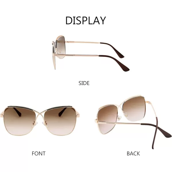 FEISEDY Womens Cute Sunglasses Oversized Butterfly X Shape Design Cateye Lady Sunglasses B2738Golden Frame  Gradual Brown Lens