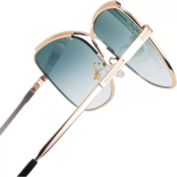 FEISEDY Womens Cute Sunglasses Oversized Butterfly X Shape Design Cateye Lady Sunglasses B2738Golden Frame  Gradual Greenpink Lens