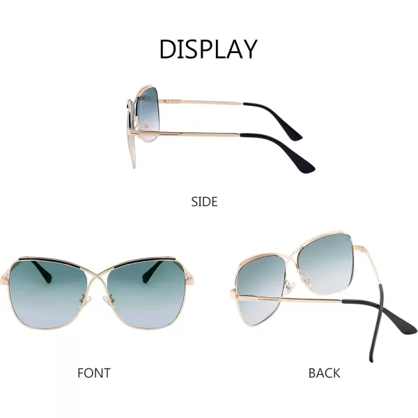 FEISEDY Womens Cute Sunglasses Oversized Butterfly X Shape Design Cateye Lady Sunglasses B2738Golden Frame  Gradual Greenpink Lens