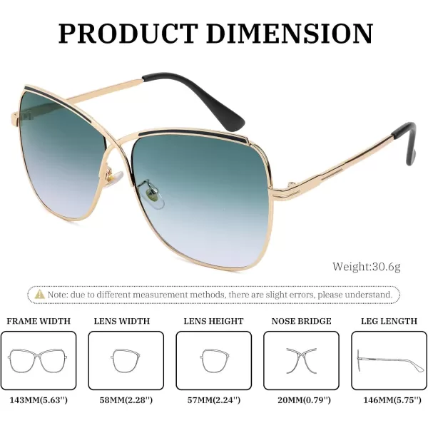 FEISEDY Womens Cute Sunglasses Oversized Butterfly X Shape Design Cateye Lady Sunglasses B2738Golden Frame  Gradual Greenpink Lens