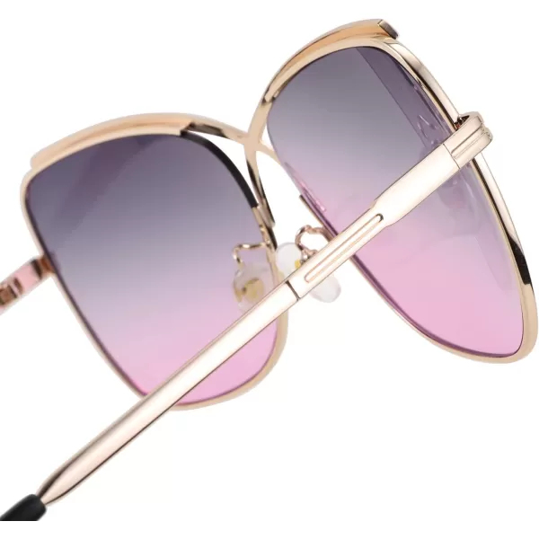 FEISEDY Womens Cute Sunglasses Oversized Butterfly X Shape Design Cateye Lady Sunglasses B2738Golden Frame  Gradual Greypink Lens