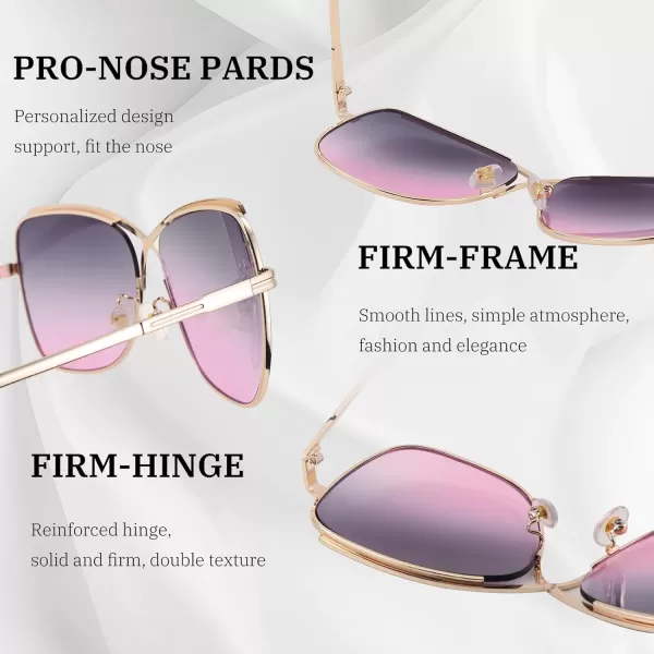FEISEDY Womens Cute Sunglasses Oversized Butterfly X Shape Design Cateye Lady Sunglasses B2738Golden Frame  Gradual Greypink Lens