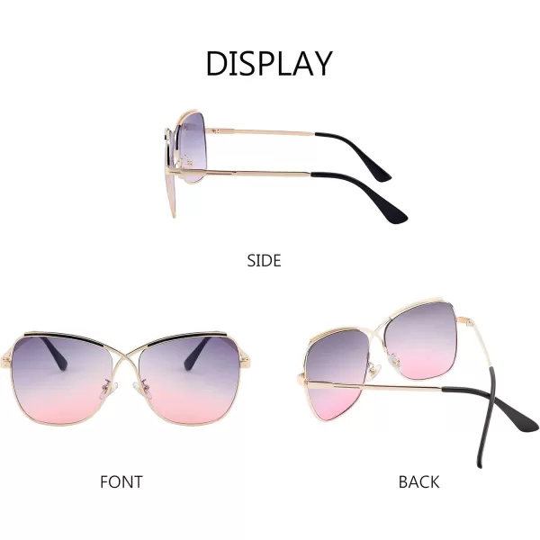 FEISEDY Womens Cute Sunglasses Oversized Butterfly X Shape Design Cateye Lady Sunglasses B2738Golden Frame  Gradual Greypink Lens