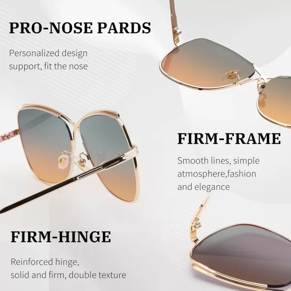 FEISEDY Womens Cute Sunglasses Oversized Butterfly X Shape Design Cateye Lady Sunglasses B2738Golden Frame  Green Orange Lens