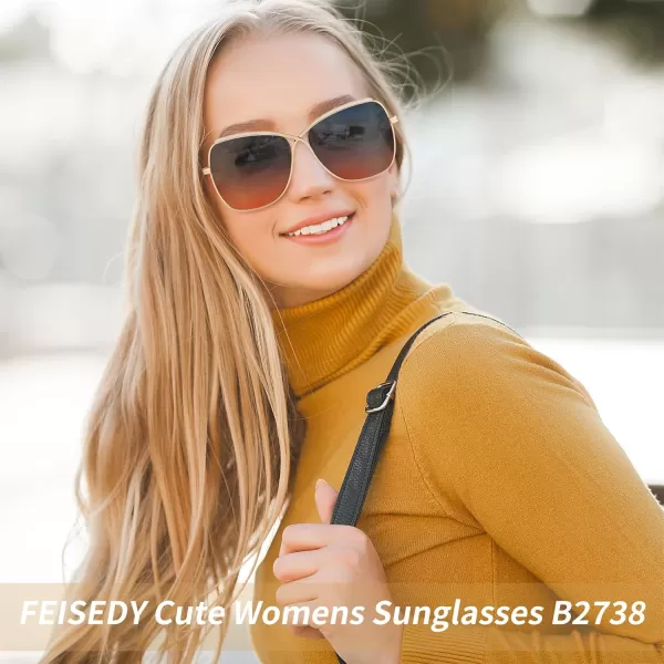 FEISEDY Womens Cute Sunglasses Oversized Butterfly X Shape Design Cateye Lady Sunglasses B2738Golden Frame  Green Orange Lens