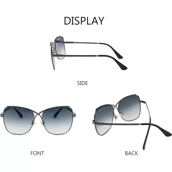 FEISEDY Womens Cute Sunglasses Oversized Butterfly X Shape Design Cateye Lady Sunglasses B2738Gun Grey Frame  Gradual Grey Lens