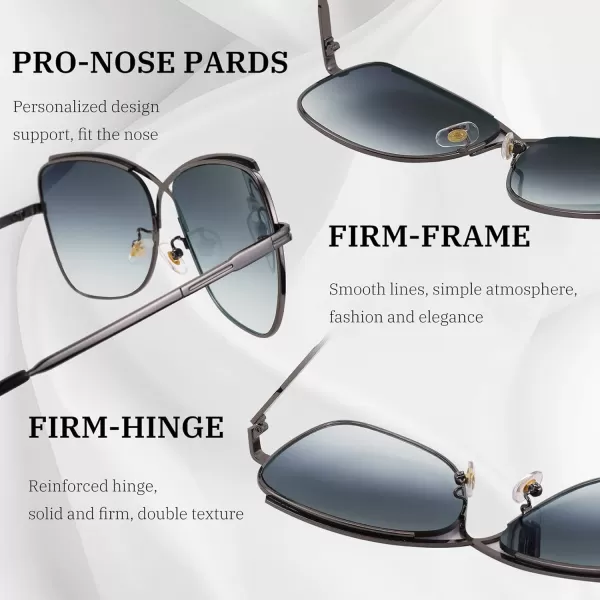 FEISEDY Womens Cute Sunglasses Oversized Butterfly X Shape Design Cateye Lady Sunglasses B2738Gun Grey Frame  Gradual Grey Lens